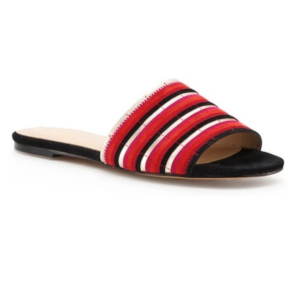 NIB Botkier Marley Poppy Red & Black Striped Sandals Slides Size 8.5